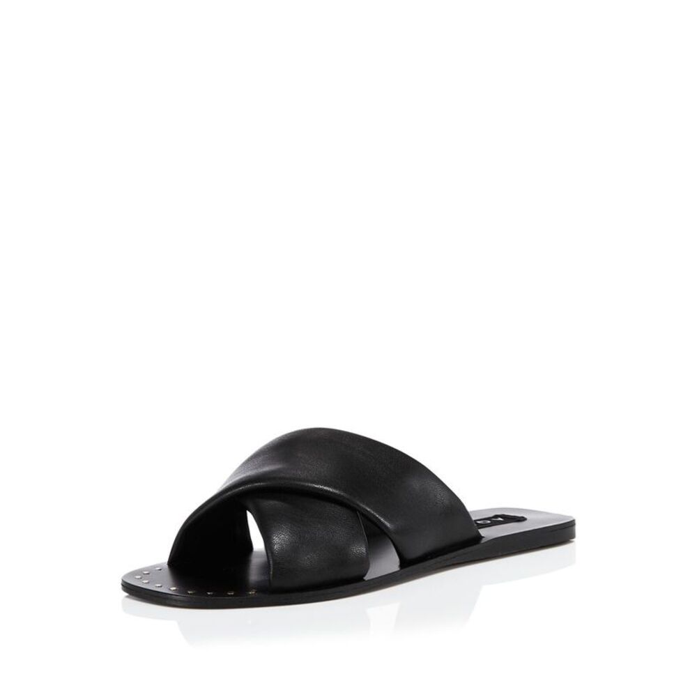 AQUA Womens Black Silky Square Toe Slip On Slide Sandals Shoes 7.5 M